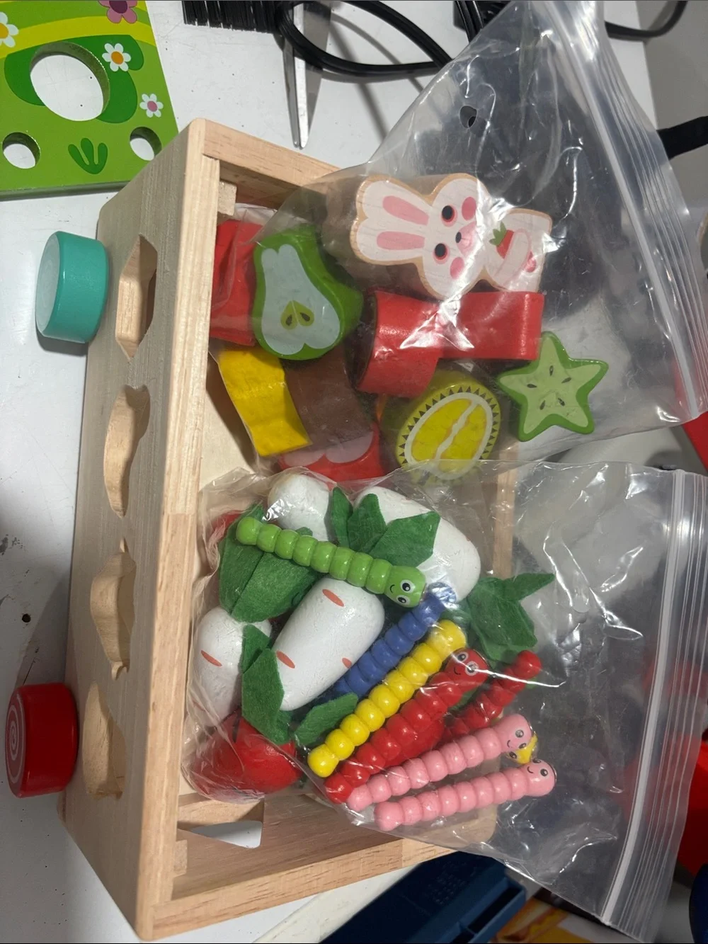 Kids Wooden Carrot Harvest Orchard Toy - Green & Red 18mnths +.